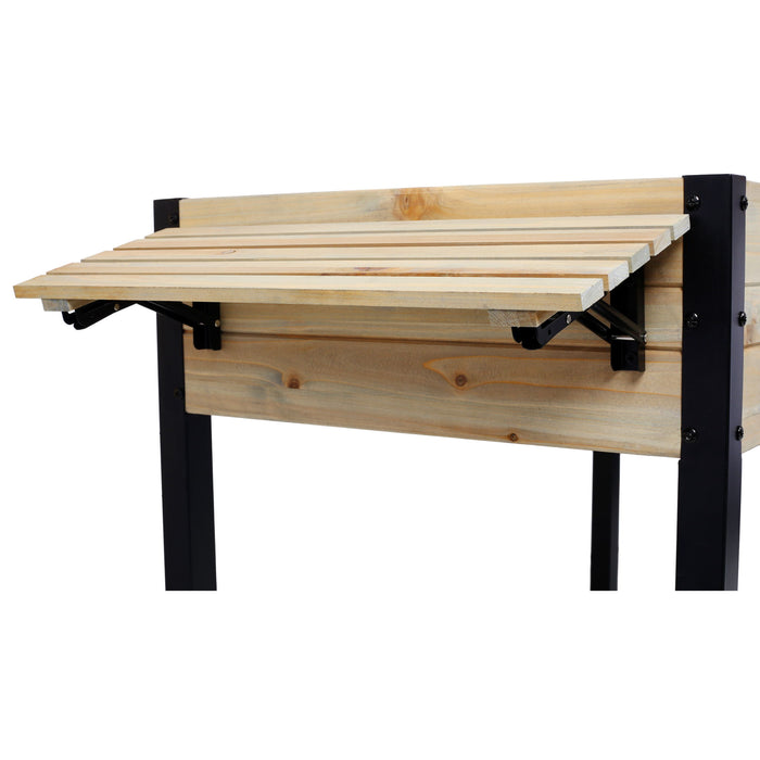 Raised Garden Bed With Metal Legs And Folding Storage Shelf