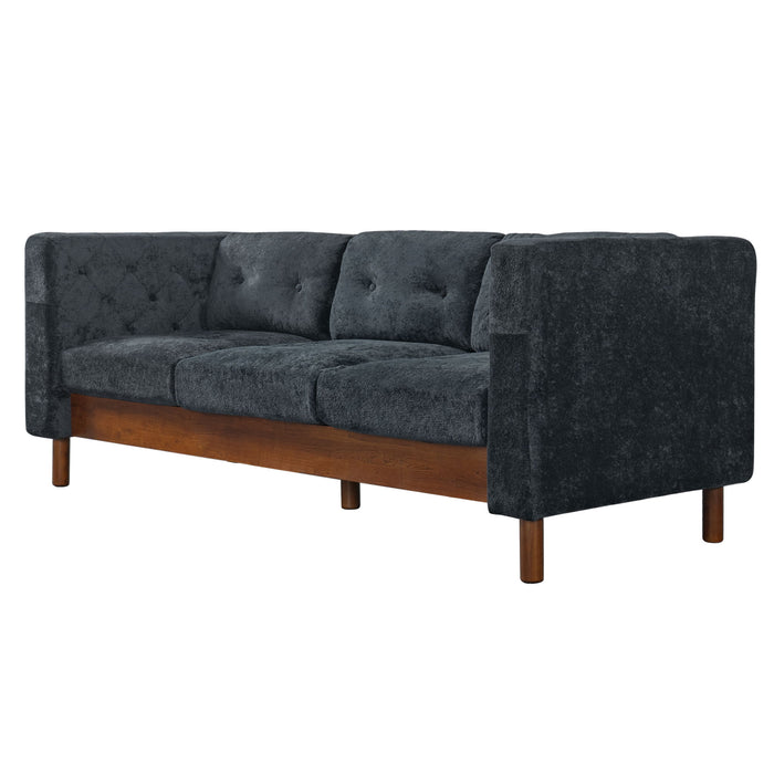3 Seater Sofa With Square Arms, Tufted Pillow Back For Living Room