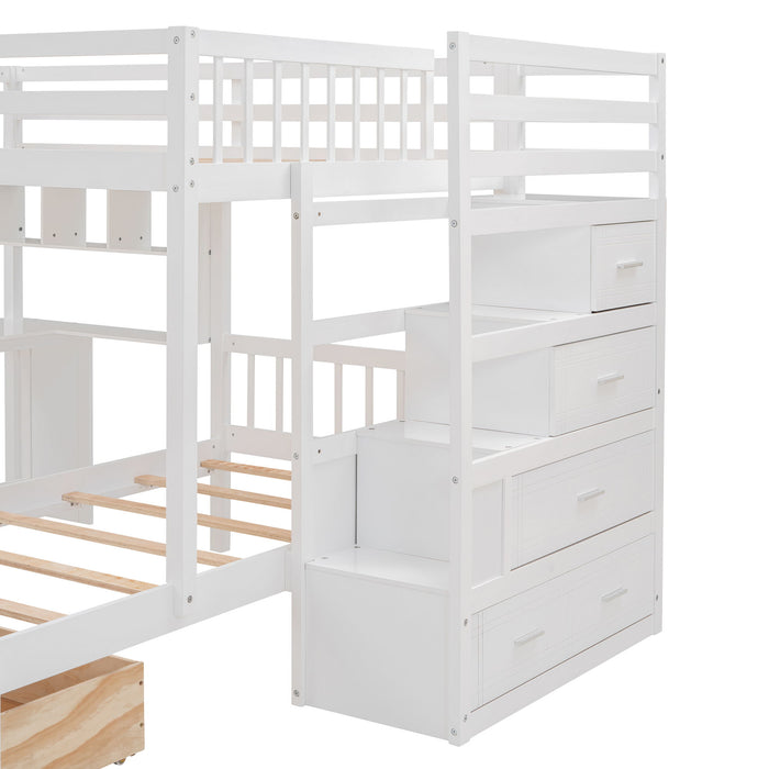 Bunk Bed With Desk, Drawers And Shelves