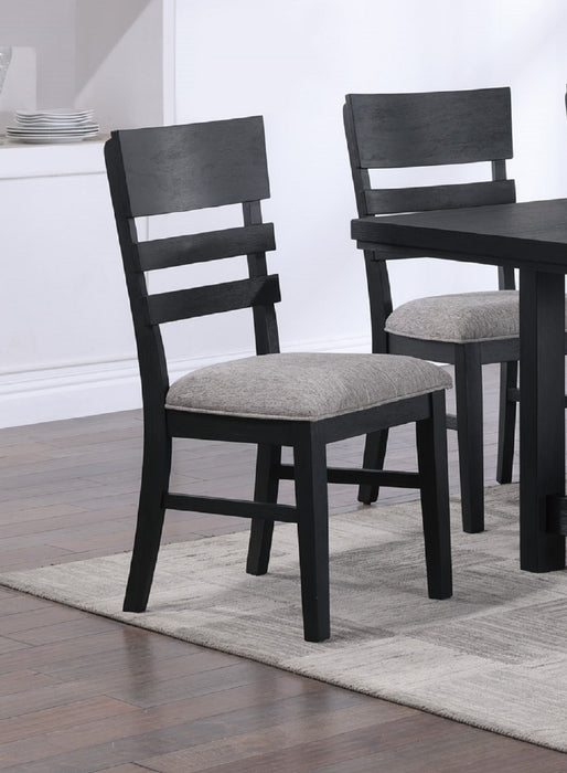 2 Pieces Black Finish Side Chair Gray Fabric Upholstery Seat Ladder Back Contemporary Transitional Style Dining Room Wooden Furniture