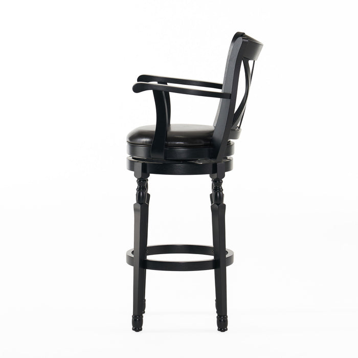 Elegant Leather Swivel Bar Stool With Arms - Espresso