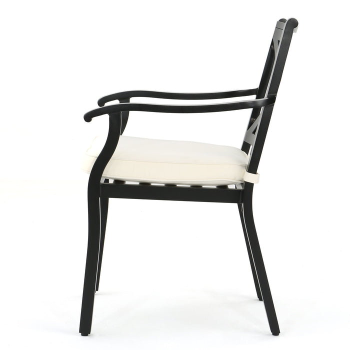 Outdoor Dining Chair Set With Water Resistant Cushions - Black / Ivory