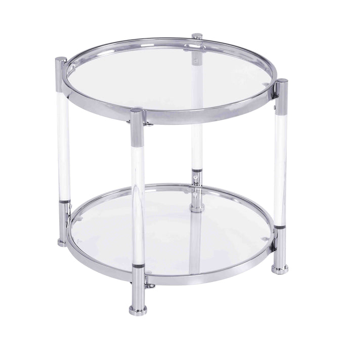 Contemporary Acrylic End Table, Side Table With Tempered Glass Top , Chrome/Silver End Table For Living Room & Bedroom