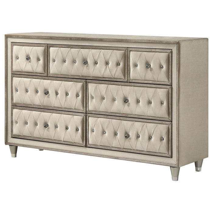 Antonella 7-drawer Upholstered Dresser Ivory and Camel