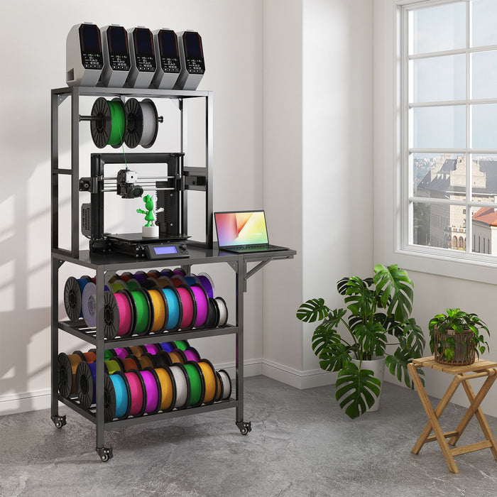 Heavy Duty 3D Printer Stand With Filament Storage Rack - Black