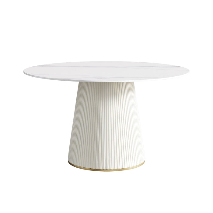 Modern Artificial Stone Round Plywood Base Dining Table, Can Accommodate 6 People, (Not Including Chairs) - White / Beige