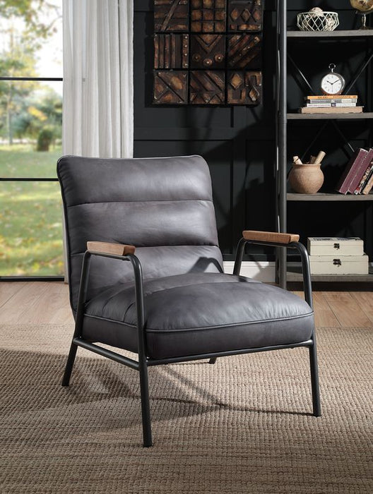 Nignu - Accent Chair - Gray Top Grain Leather & Matt Iron