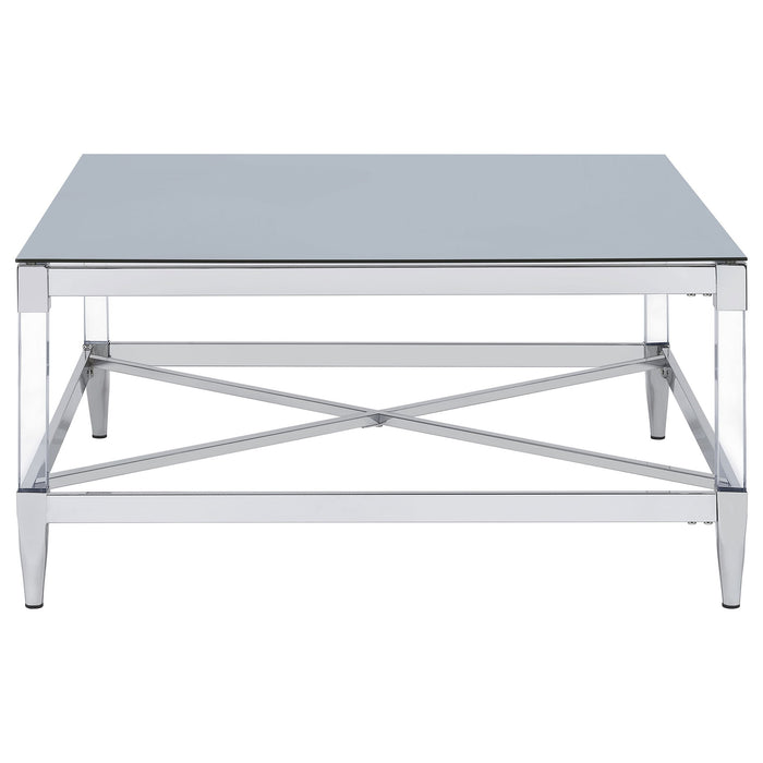 Lindley Square Tempered Mirror Acrylic Coffee Table Chrome