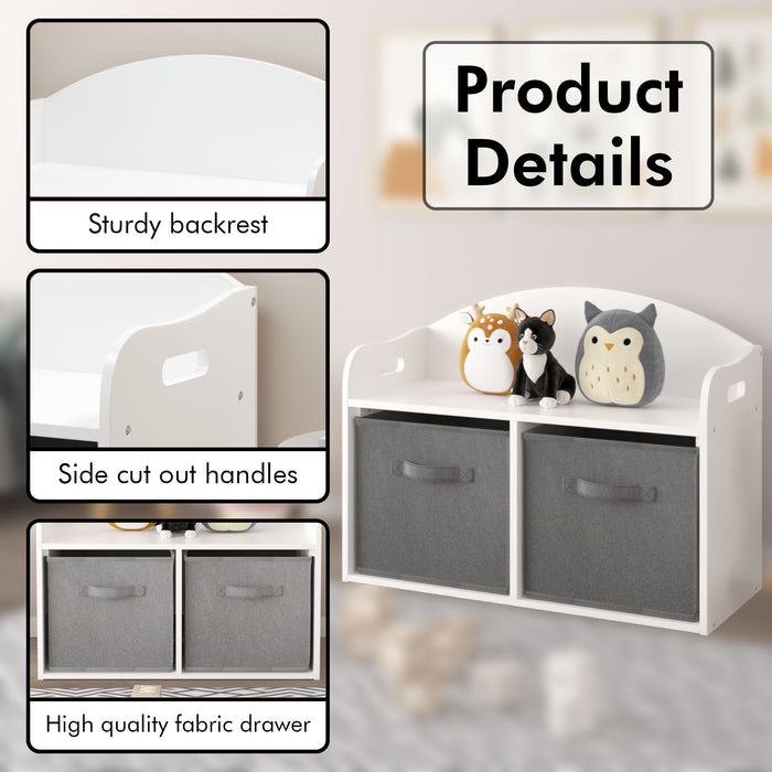 Toy Box Bench With Collapsible Drawers, Storage Cabinet Organizer - White