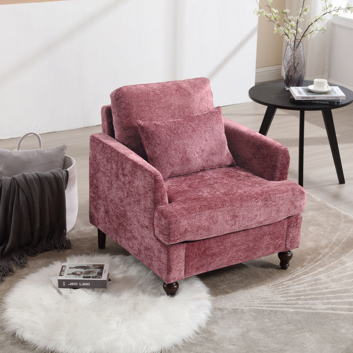 Modern Mid Century Wood Frame Armchair With Tufted Design