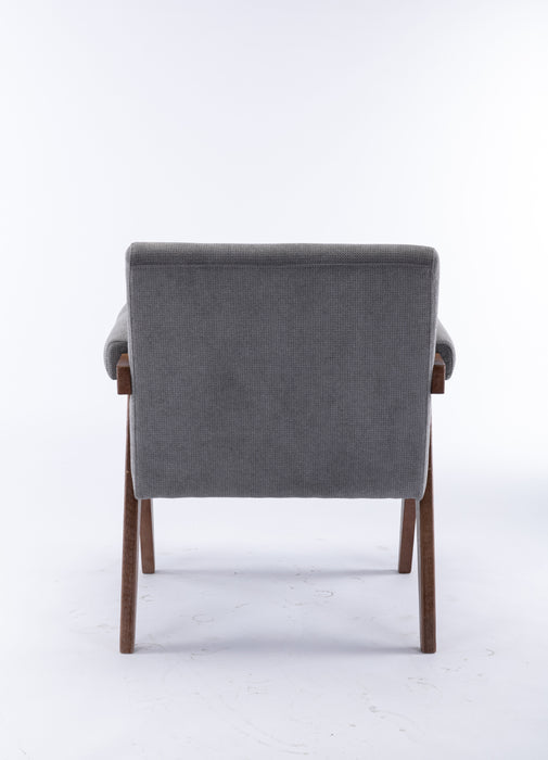 Accent Chair, Rubber Wood Legs With Walnut Finish Fabric Cover The Seat With A Cushion - Grey