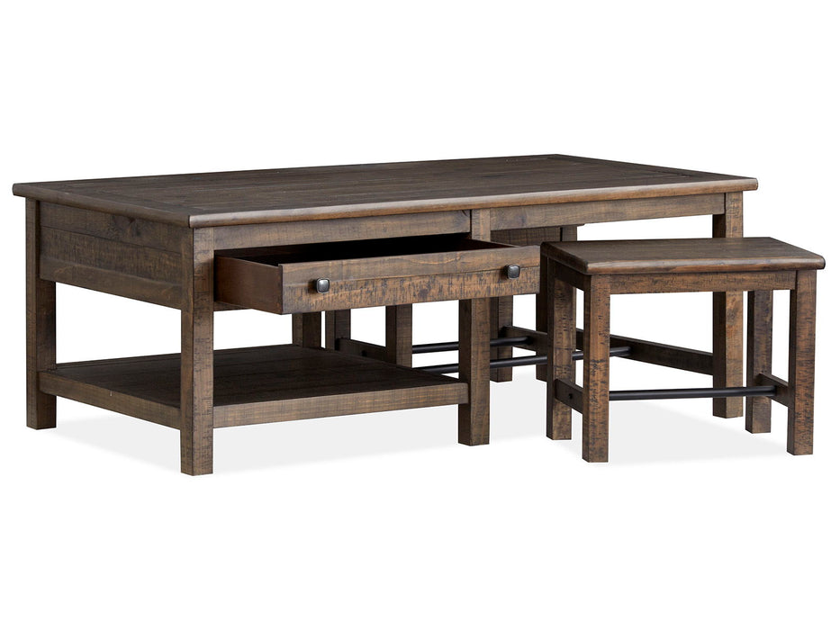 Smithton - Rectangular Cocktail Table With 2 Stools - Homestead Brown