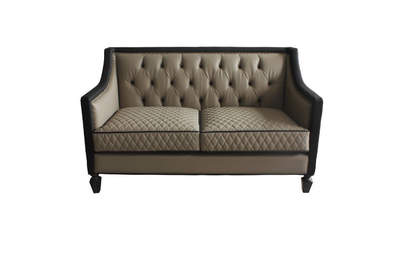House Beatrice - Loveseat With 3 Pillows - Tan Synthetic Leather , Black Synthetic Leather & Charcoal