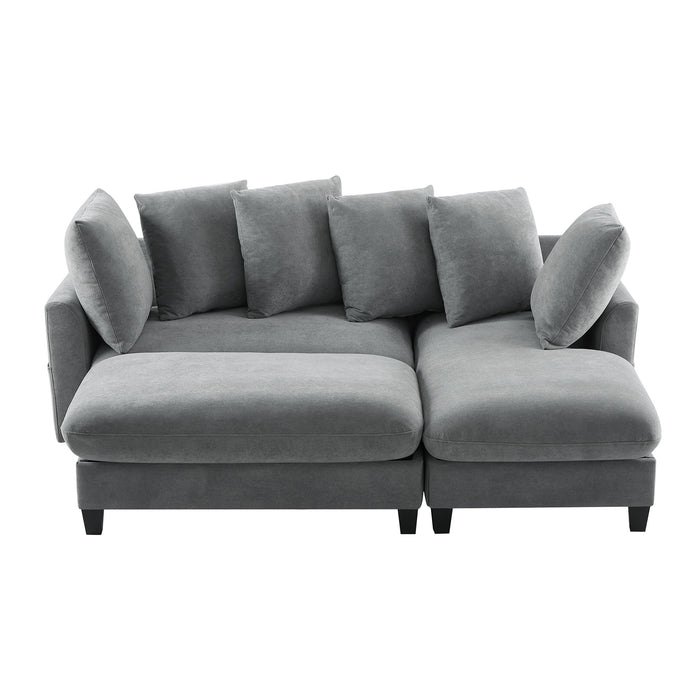 Upholstered L Shaped Sectional Sofa With Storage, Movable Ottoman, And 6 Throw Pillows