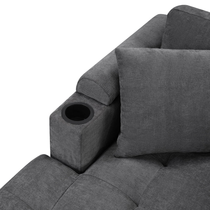 U Shaped Sectional Sofa, Corner Living Room Couch With Built In Cup Holders, Storage, USB Ports