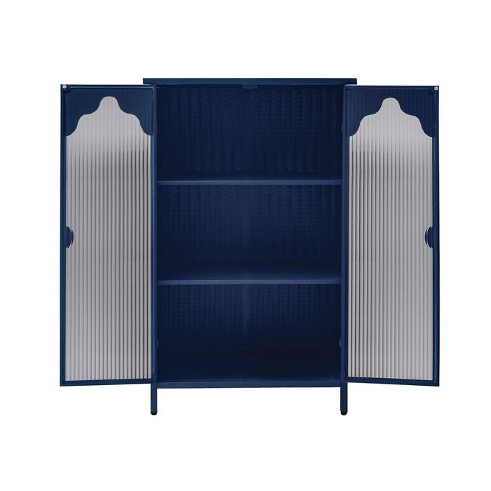 2 Doors Metal Storage Cabinet Display Cabinet With Glass Doors Metal Kitchen Sideboard Buffet Cabinet Glass Storage Cabinet For Dining Room Living Room Bedroom - Dark Blue