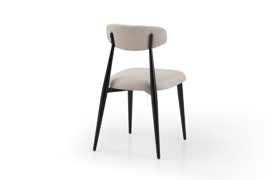 Modern Dining Chairs (Set of 2), Curved Backrest Round Upholstered And Metal Frame, Light Grey