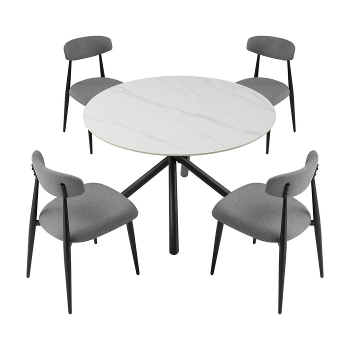 47.24" Modern Round Dining Table White Sintered Stone Tabletop With 4 Pieces Metal Cross Legs
