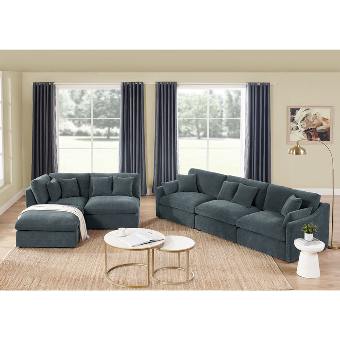 6 Seats Modular L-Shaped Sectional Sofa With Ottoman, 10 Pillows, Oversized Upholstered Couch Width / Removabled Down - Filled Seat Cushion For Living Room, Chenille Grey