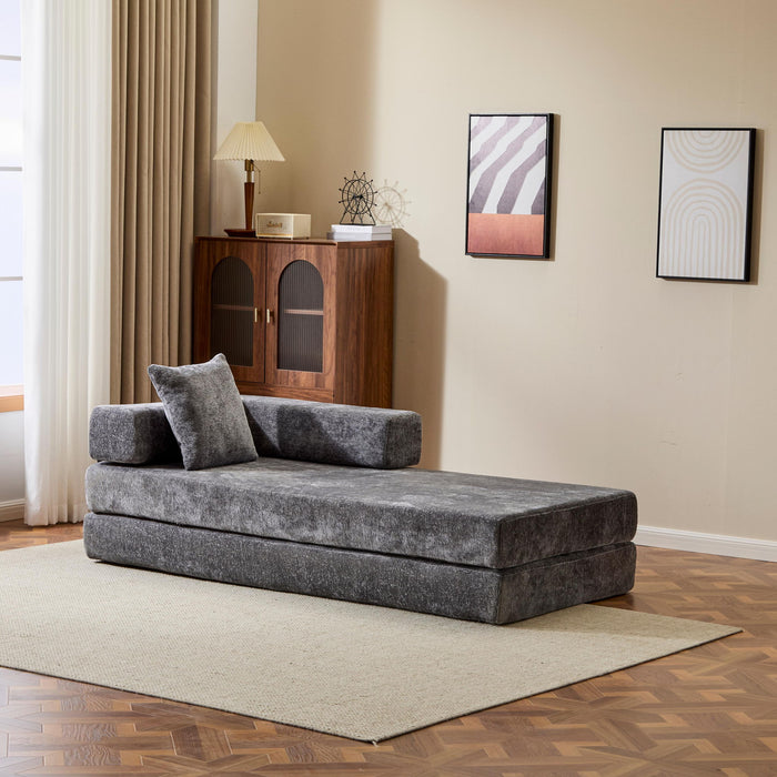 Convertible Floor Sofa Bed With Pillow Back Support Armrest