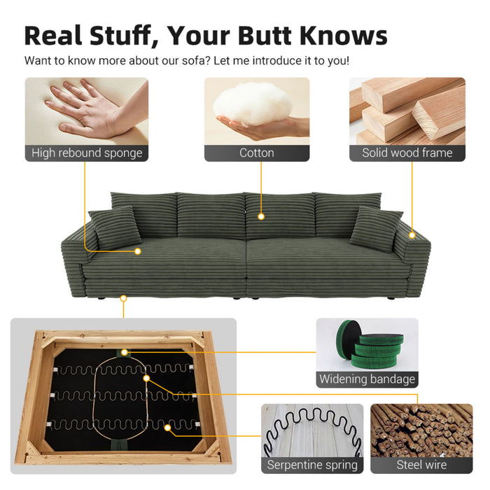 Plush Corduroy 4 Seat Sofa, Modern Comfy Upholstered Sofa Cloud Couch, Deep Seat Couches With Soft Pillows
