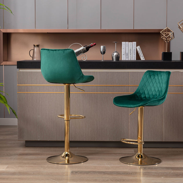 (Set of 2) Bar Stools, With Chrome Footrest And Base Swivel Height Adjustable Mechanical Lifting Velvet And Golden Leg Simple Bar Stool - Emerald