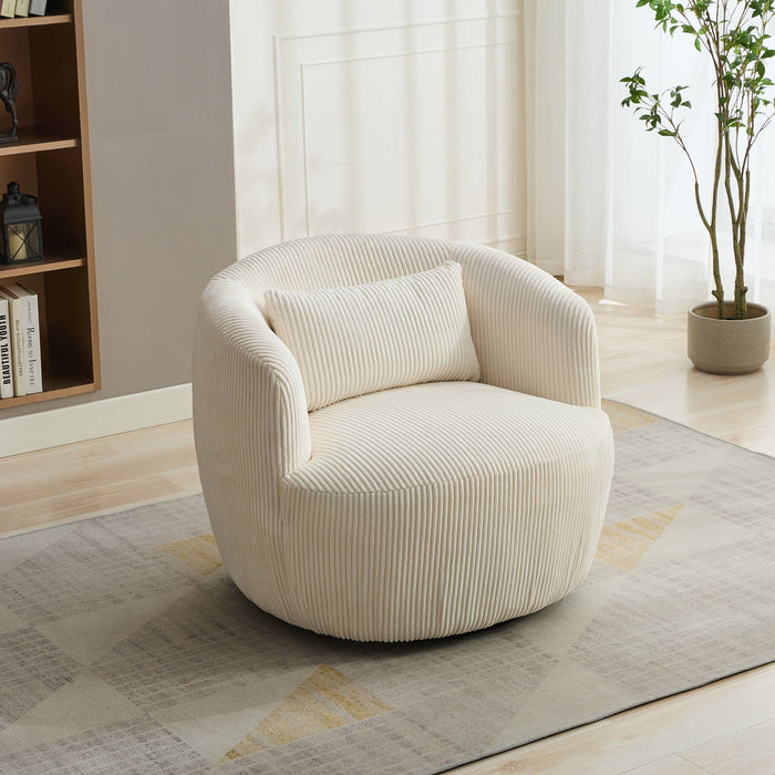 Wide Upholstered Corduroy 360° Swivel Barrel Soft Chair With Pillow
