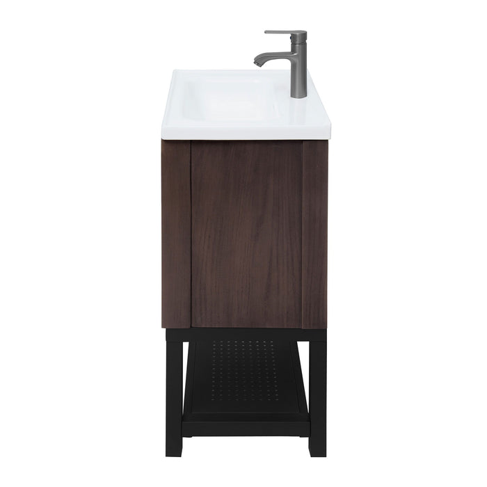 Modern Freestanding Bathroom Vanity With Ceramic Sink, Hot And Cold Faucet, Storage Cabinet & Open Shelf