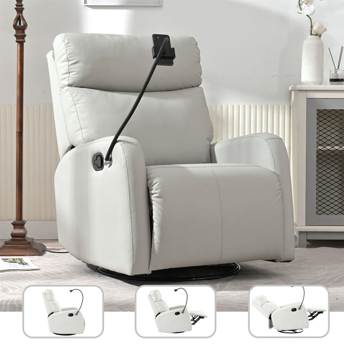 Rocking Recliner Chair, 360 Degree Swivel Nursery Rocking Chair, Glider Chair, Modern Small Rocking Swivel Recliner Chair For Bedroom, Living Room Chair Home Theater Seat, Phone Holder - Light Gray