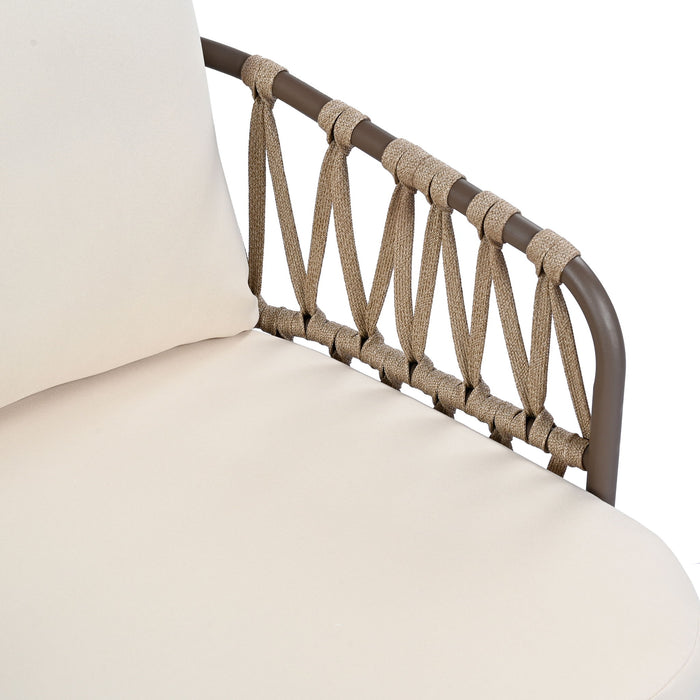 4 Piece Outdoor Patio Furniture Set, Metal Chairs With Woven Rope U Shaped Backrest