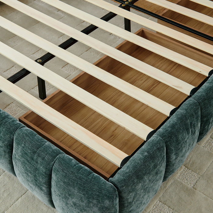 Modern Platform Bed Frame With Thick Chenille Fabric