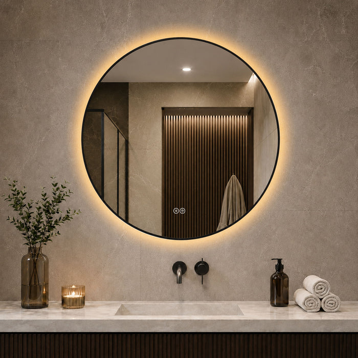 Round Framed Dimmable ED Bathroom Mirror With Anti Fog