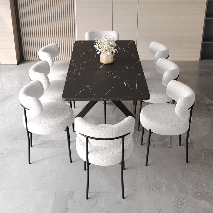 Extendable Dining Table Set With Curved Backrest Upholstered Chairs
