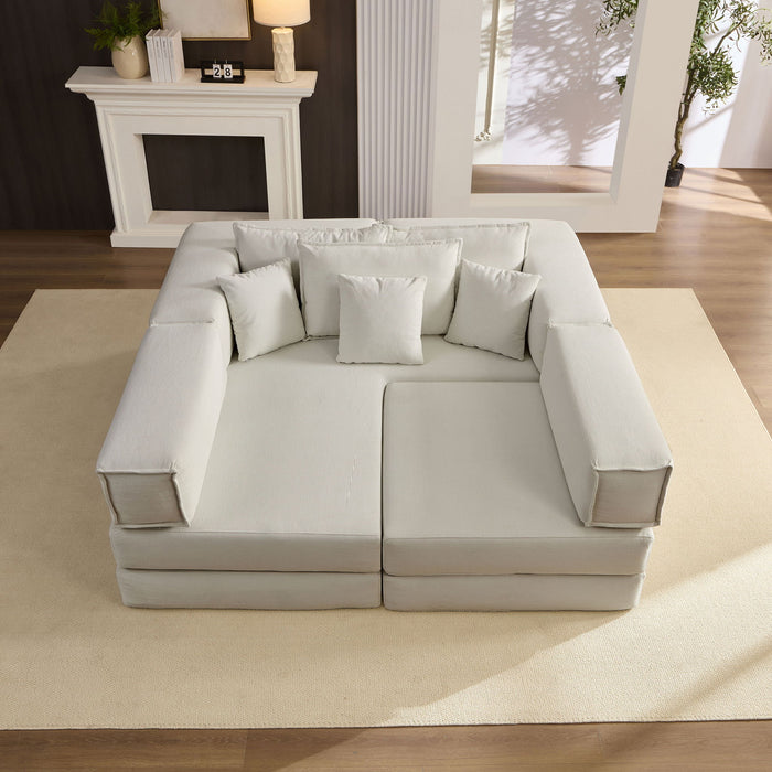 Modular L Shaped Floor Living Room Sofa Set With 6 Pillows