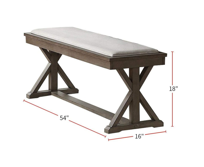 Ash Gray Contemporary Solid Wood Veneer Dining Room Bench Cream Cushion Seat Unique Legs Bench