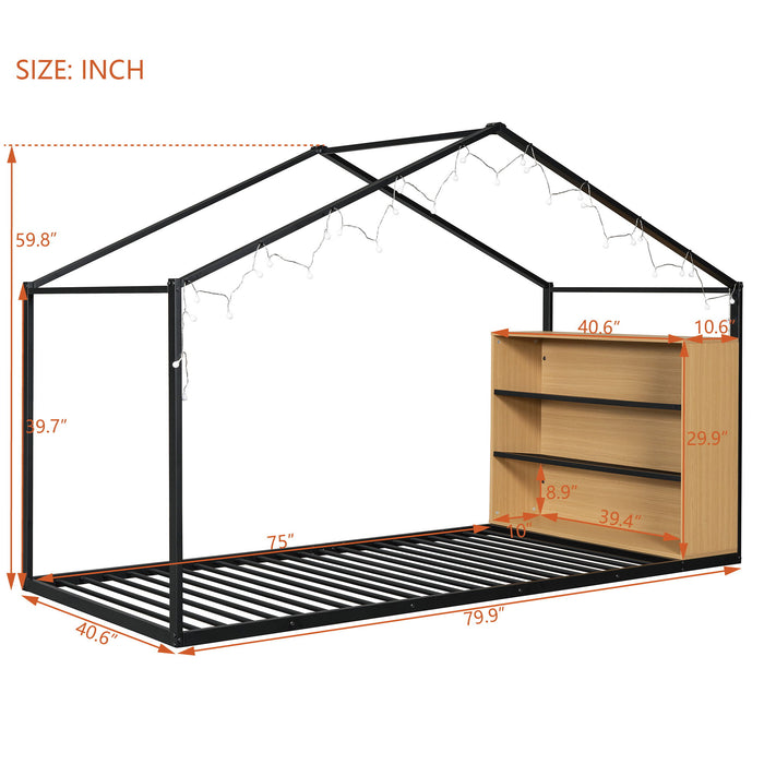 Bed House Frame With Shelves And Lights