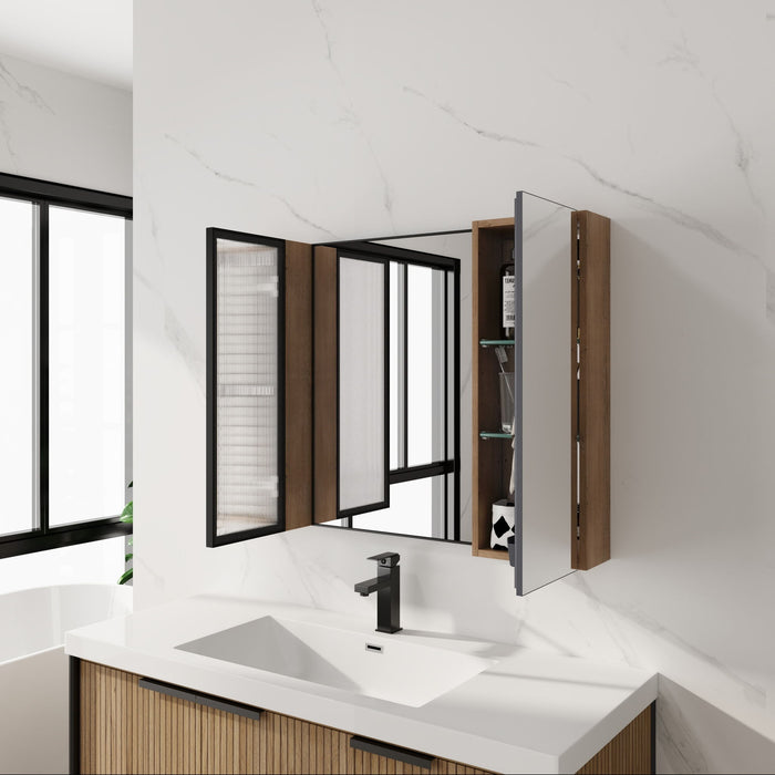 Wall Mounted Cabinet With Soft Close Door, Adjustable Shelves Storage For Bathroom - Imitative Oak
