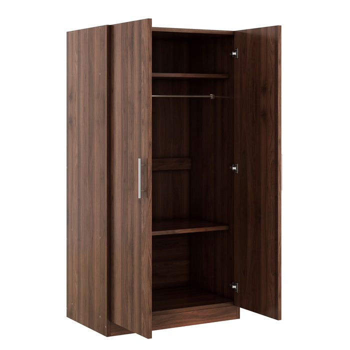 2 Door Wooden Wardrobe Armoire With 3 Storage Shelves - Brown