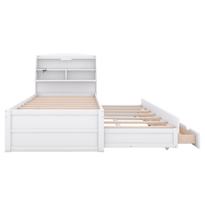 LED Platform Bed With Trundle With Storage Headboard With Drawers