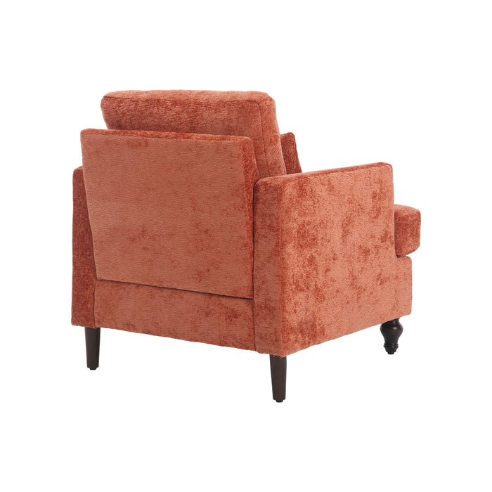 Modern Mid Century Wood Frame Armchair With Tufted Design