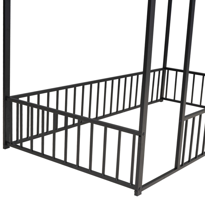 Metal Bed House Bed Frame With Fence