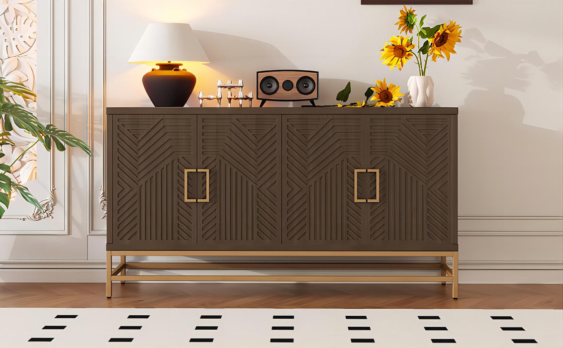 Trexm Retro Style Sideboard With Adjustable Shelves, Rectangular Metal Handles And Legs For Kitchen, Living Room, And Dining Room (Espresso)