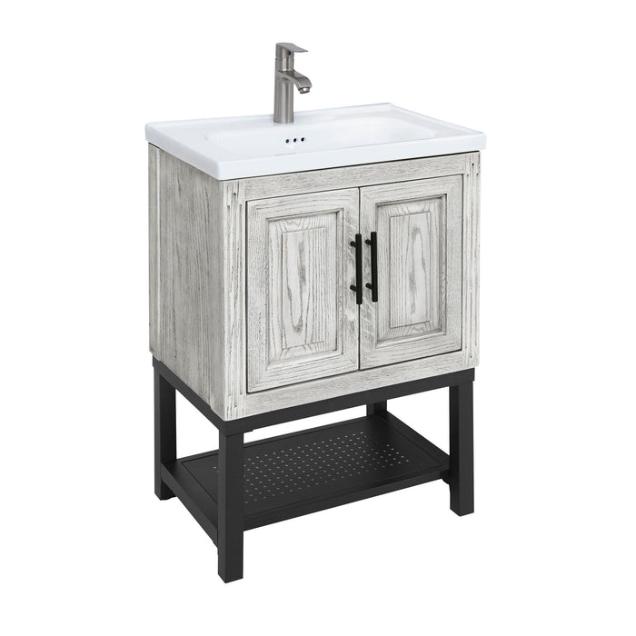 Modern Freestanding Bathroom Vanity With Ceramic Sink, Hot And Cold Faucet, Storage Cabinet & Open Shelf