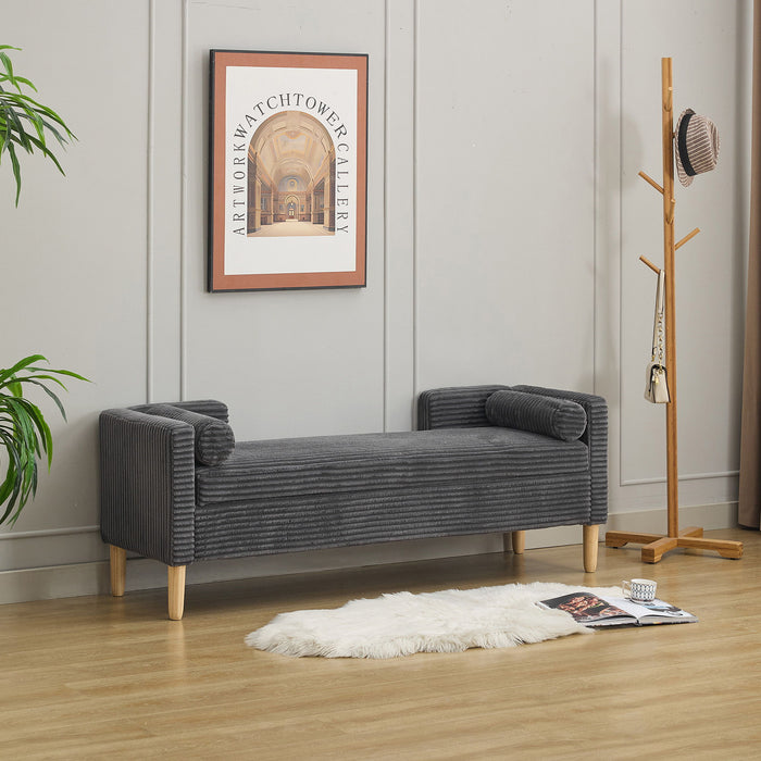 Upholstered Corduroy Flip Top Storage Bench For Living Room
