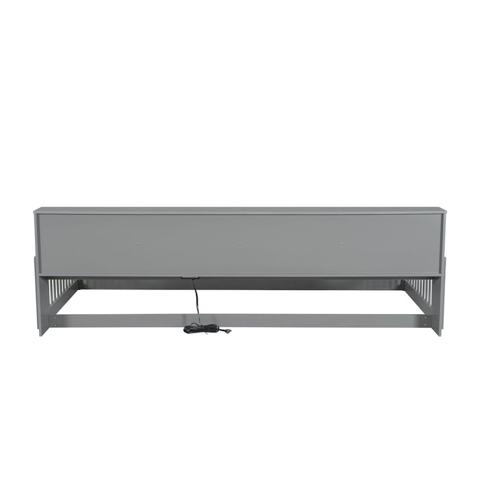 Twin Long Floor Bed With Storage Cabinets And USB Ports - Gray