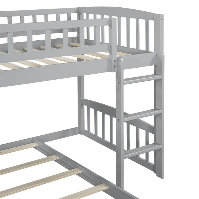 Twin Over Twin Classic Bunk Bed With Slide And Ladder - Gray
