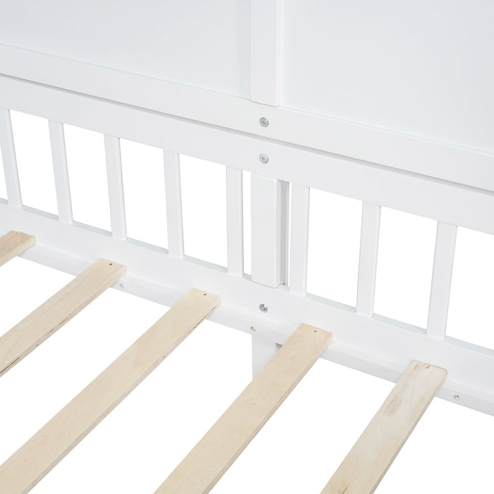 House Bed With Shelves, Window And Sparkling Light Strip On The Roof