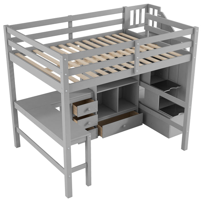 Loft Bed & L Shaped Desk, Drawers, Cabinet, And Storage Staircase