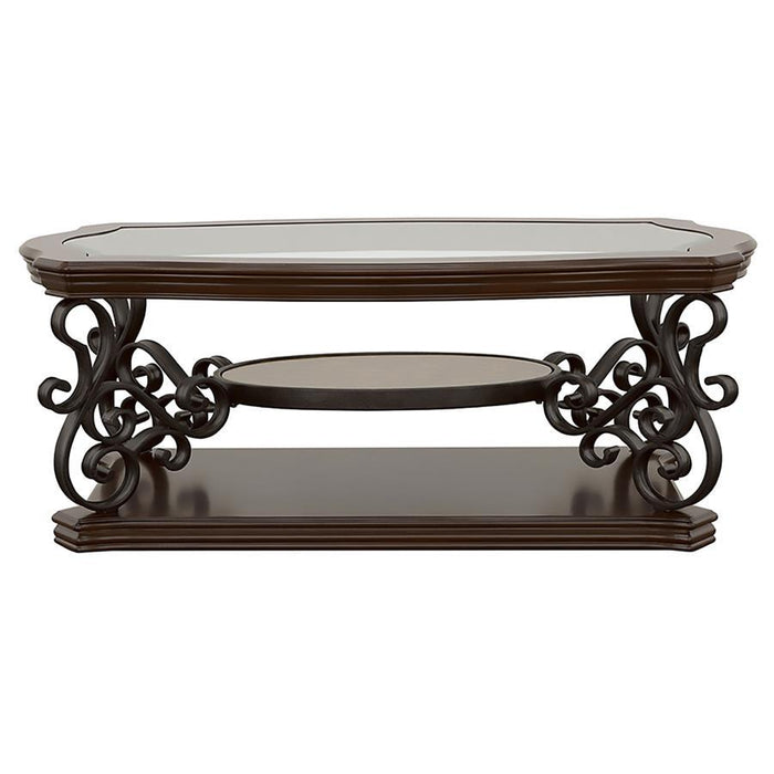 Laney - 1-Shelf Glass Top Rectangular Coffee Table - Deep Merlot