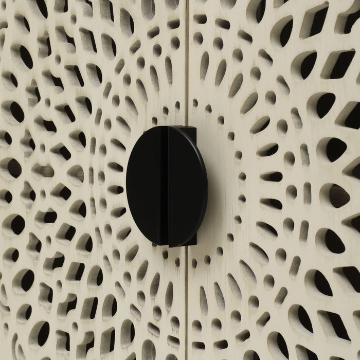 Hollow Carved 2 Door Accent Cabinet Sideboard Buffet Storage Cabinet With Adjustable Shelf For Entryway Living Room Bedroom - Natural